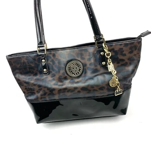 Anne Klein Vinyl Leopard Print Zip Closure Bag Purse - Picture 1 of 7
