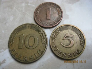 Deutsche Mark 1949 Pfennig 10-J, 5-J und 1-F - Bild 1 von 7