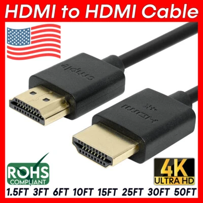 HDMI Cable Ultra Slim High-Speed HDMI 2.0 Cord 4K x 2K 3D HDTV PC Laptop Monitor - Image 1 of 4