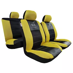 For Hyundai Santa FE Car Seat Covers Full Set Black Yellow Leatherette Mesh 9PCS - Picture 1 of 5