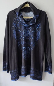 SUZANNE BETRO Tunic Top 3X BOHO Paisley Floral Black Blue Cowl Neck Semi Sheer - Picture 1 of 11