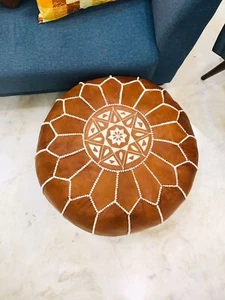 Moroccan Pouf Ottoman Footstool Embroidered leather pouf floor pouf hippie - Picture 1 of 10