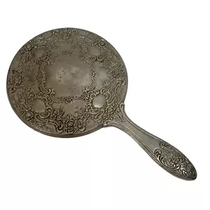 Vintage schwerer antiker versilberter verzierter Hand-Schminktischspiegel im Istzustand - Bild 1 von 6