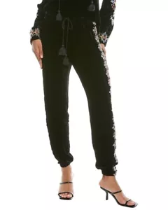 NWT JOHNNY WAS Lempicka Silk Blend Velvet Jogger Pant XS Embroidered Stripe NEW - Picture 1 of 9