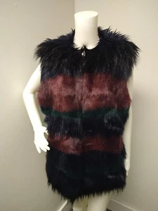 Gianni Bini Faux Fur Vest Womens Large Stripe Boho Hippie Grunge Goth 70s Witchy - Picture 1 of 8
