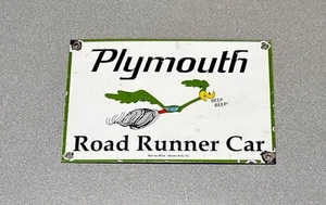 VINTAGE 12” PLYMOUTH ROADRUNNER PORCELAIN SIGN CAR GAS TRUCK OIL MOTORCYCLE - Picture 1 of 3