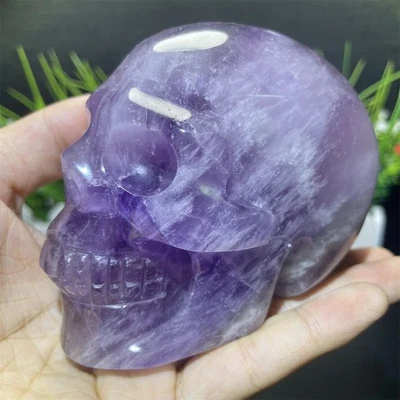 3.9" 1.7LB Natural Amethyst Skull Crystal Carving Quartz Reiki Decoration Gift - Image 1 of 4