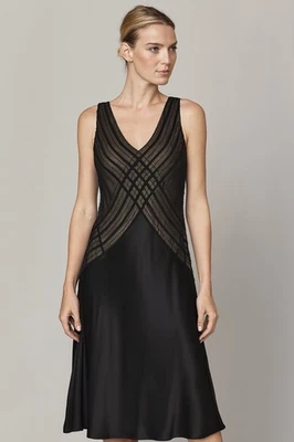 Vestido Adrianna Papell seda cuentas talla 12 negro Foto 1 de 4