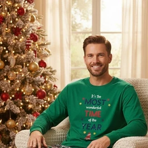 Jammies For Your Families Herren Medium Pyjama Shirt Baumwolle Poly Weihnachten Grün - Bild 1 von 3