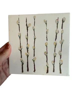 Azulejo Vintage Floral Coño Sauce Azulejo Pintado a Mano 6"x6" Hecho en Primavera EE. UU. Foto 1 de 4
