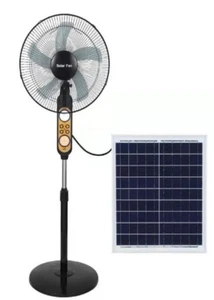 Solar Fan Rechargeable Standing 16inch with Panel Remote Light USB Black New - Picture 1 of 1