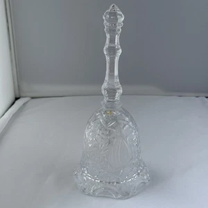 Vintage Pressed Glass Bell Scalloped Rim Floral Leaves Pattern Clear 7" Tall - Picture 1 of 9