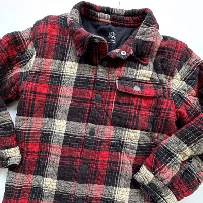 Chaqueta de franela a cuadros roja, tostada y negra Falls Creek botones a presión niños L 12-14 Foto 1 de 4