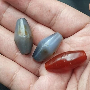 Persian Chalcedony & Red Himalayan Carnelian Antique Agate Beads Lot of 3 - Picture 1 of 22