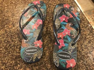 NIB HAVAIANAS Brazil Authentic Women Rubber Flip Flops Sandals USA-11/12Tropical - Picture 1 of 5