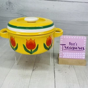 1960's Georges Briard ORANGE TULIP Yellow Handle Stoneware Covered Bowl Dish - Picture 1 of 16