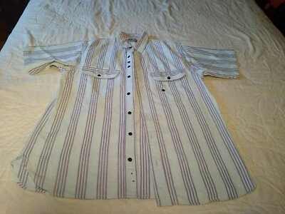 Vintage Men's/Teen's Blue Striped Short Sleeve button Shirt Sz M Concept... - Image 1 of 4