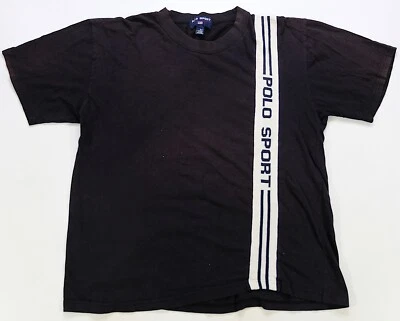 Редкая винтажная футболка POLO SPORT Ralph Lauren с надписью в полоску 90-е черная размер XL - Изображение 1 из 4