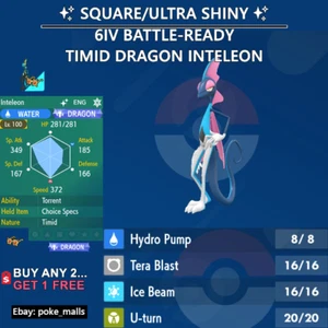 ✨ SHINY INTELEON ✨ 6IV TIMID DRAGON | BATTLE-READY | Pokemon Scarlet and Violet - Picture 1 of 6