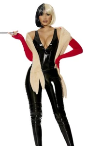 Sexy Forplay Cruel Intentions Black Vinyl Catsuit Cruella Villain Costume 552998 - Picture 1 of 6
