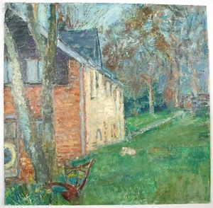 Edward Lewis (1936-2018) Oil painting. Landscape, house and garden. - Picture 1 of 9
