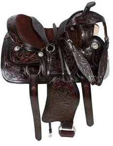 Nuevo Sillín de Cuero Roper Ranch Western Tallado Mano Caballo Tack Trail Juego a Juego - Imagen 1 de 3