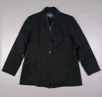 Pendleton Jacket Womens Sz 14 Black Blazer Virgin Wool 1 Button - Image 1 of 4