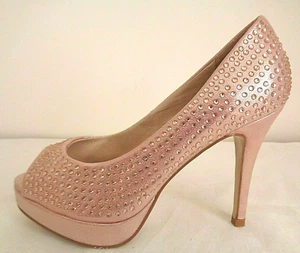 Forever New "Prea" Peeptoe Blush Diamante Encrusted Platforms Size 37 - Picture 1 of 6