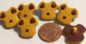 6 JHB Glossy Brown Yellow Puppy Dog Face Shank Buttons 18mm 11/16" Wide 12547 - Picture 1 of 2