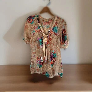 Top Boho Fairycore Floral Rosa Seda Jaloux Talla Pequeña - Imagen 1 de 5