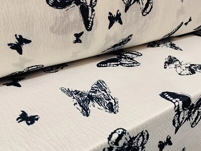 Textured Jersey Dress Fabric, Per Metre - White With Black Butterfly Print - Image 1 of 4