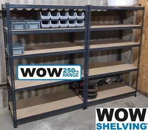 Grey Warehouse Racking Shelving Heavy Duty 250kg Storage Garage Workshop shed - Picture 1 of 11