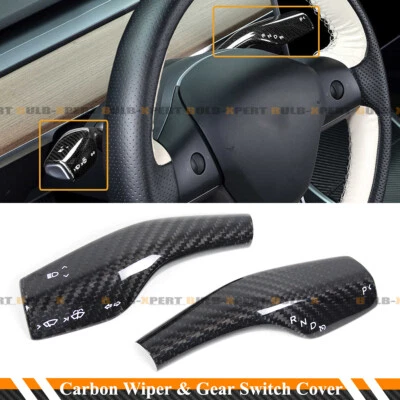 CARBON FIBER TURN SIGNAL GEAR SELECTOR TRIM COVER FOR 2017-2023 TESLA MODEL 3 Y - Image 1 of 4