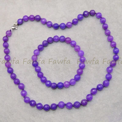 Juego de pulsera collar de cuentas redondas de piedras preciosas Sugilita púrpura facetado natural de 8 mm Foto 1 de 4