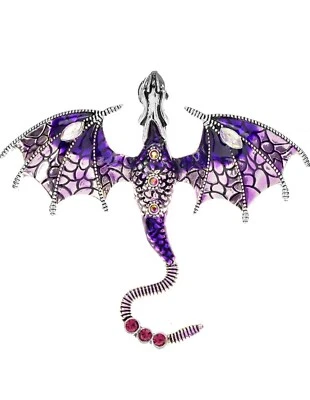 Broche Místico Dragón Volador - Pin Cristal Púrpura 2.8" Joyería Fantasía, Único Foto 1 de 4