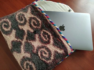 Laptop Case 13 inch Sleeve Bag Fleece Turkmen Tribal Sheep Wool Gift Handmade - Image 1 of 4