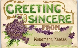 Vintage Postcard Generic Greetings Sincere From Monument Kansas KS ~ Floral - Picture 1 of 3