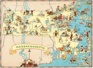 Reproducción en lienzo mapa pictórico vintage de Massachusetts impresión Ruth Taylor1935 - Imagen 1 de 1