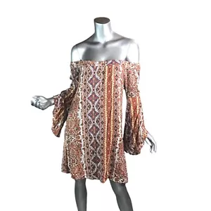 mm mm mm Women's Small Off The Shoulder Boho Mini Dress Stretchy Soft New! - Picture 1 of 13