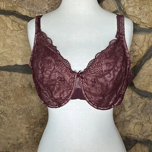 Women's Lane Bryant Cacique  Lightly Lined Opulent Lace Bra Size 44C Wine/Pink - Picture 1 of 24