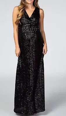 PinkBlush Women’s Black Sequin V-Neck Sleeveless Maternity Evening Gown Sz Small - Image 1 of 4