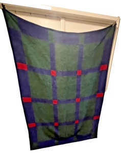 Vintage Ibena Fleece Plaid Throw Blanket Germany Blue Green 75” X 53” Warm Cozy - Picture 1 of 7