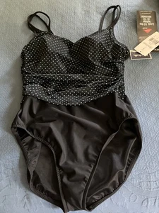 Miraclesuit Black With Green Dots 16 NWT - Picture 1 of 5