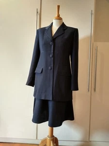 Betty Jackson Made In England Navy Blue Wool Blend Skirt Jacket Suit UK 10 - Picture 1 of 12