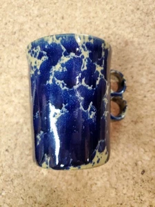 Bennington Potters 1340 Blue Cup Trigger Mug Cobalt Spongeware Splatter - Picture 1 of 10