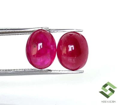 9x7 mm Natural Ruby Oval Cabochon Pair 5.26 CTS Loose Certified Gemstones - Image 1 of 4