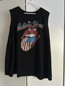 Camiseta Rolling Stones Sin Mangas Negra Grande Boca Bandera Americana Lengua - Imagen 1 de 4