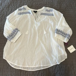 New NWT Liz Claiborne Blouse Tunic Top Size 1X Boho Embroidered - Picture 1 of 3
