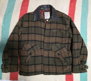 Structure Work Clothes Coat Jacket Mens M Plaid Wool Quilted Leather Outdoorsman - Picture 1 of 10