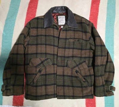 Structure Work Clothes Coat Jacket Mens M Plaid Wool Quilted Leather Outdoorsman - Image 1 of 4